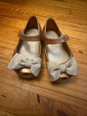 Mini Melissa Gold Mary Jane Flats with Bow
